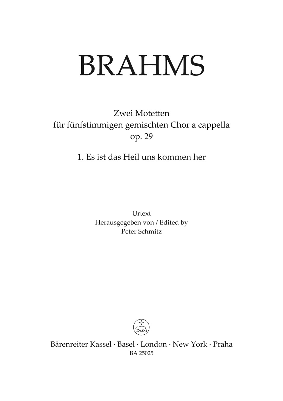 Vorderes Coverbild Es ist das Heil uns kommen her op. 29,1