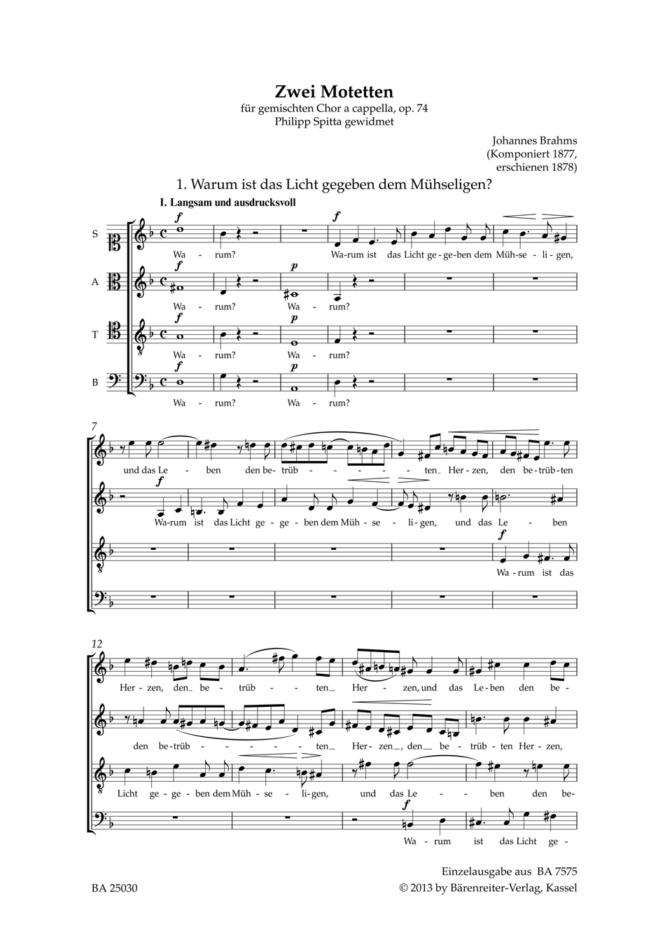 Vorderes Coverbild Warum ist das Licht gegeben dem Mühseligen? op. 74,1