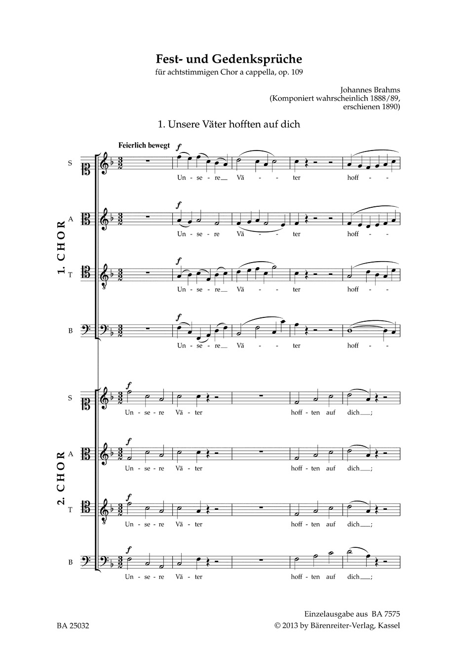 Anderes Coverbild Unsere Väter hofften auf dich op. 109,1