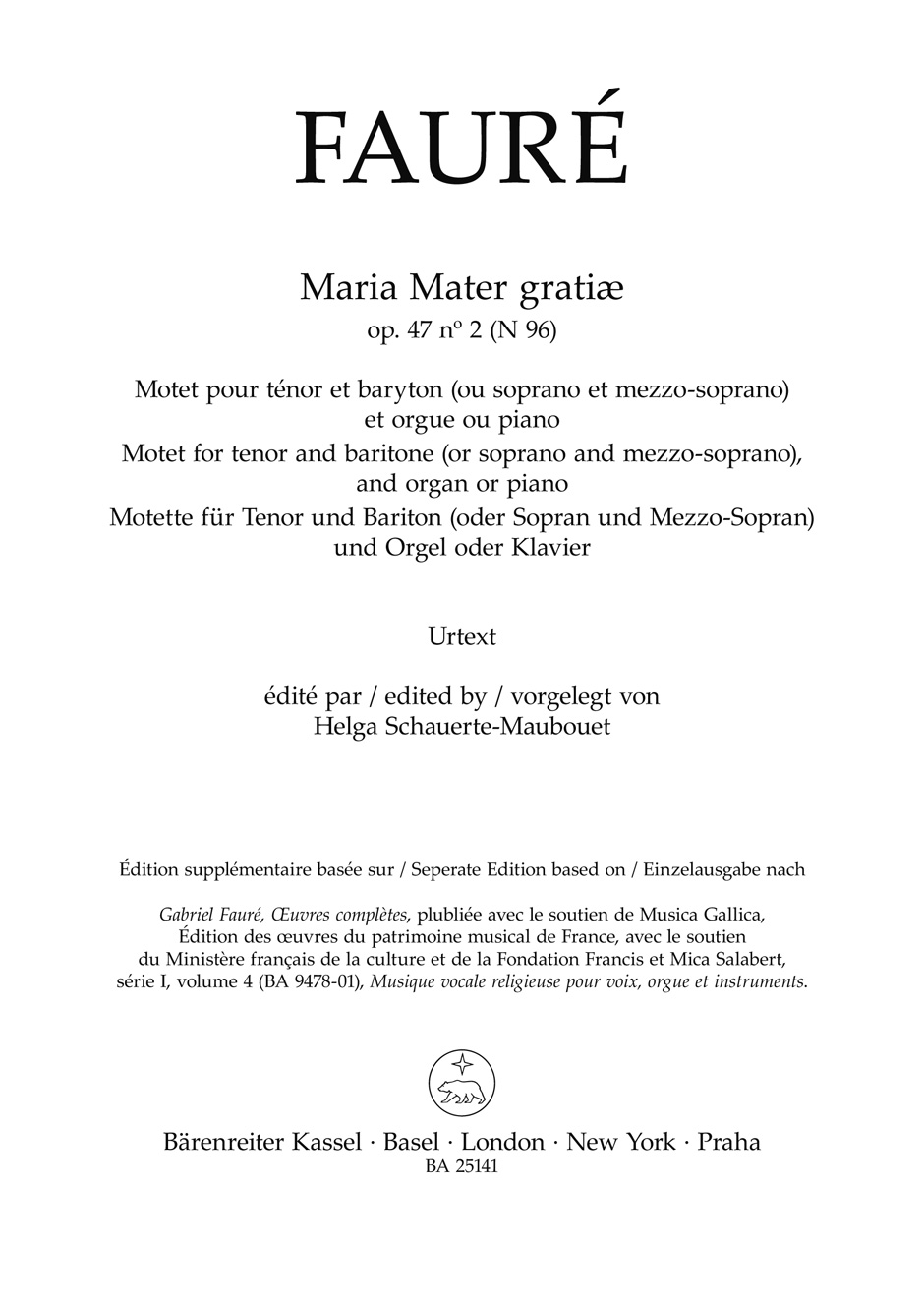 Vorderes Coverbild Maria Mater gratiæ op. 47/2 N 96