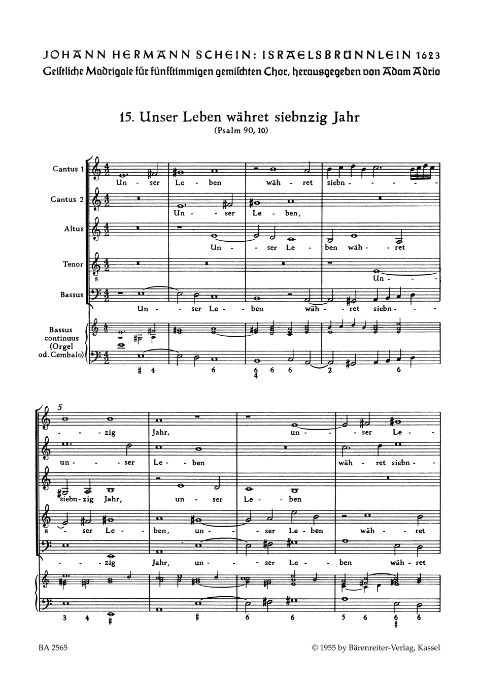 Vorderes Coverbild Unser Leben währet siebnzig Jahre für fünfstimmigen gemischten Chor Nr. 15