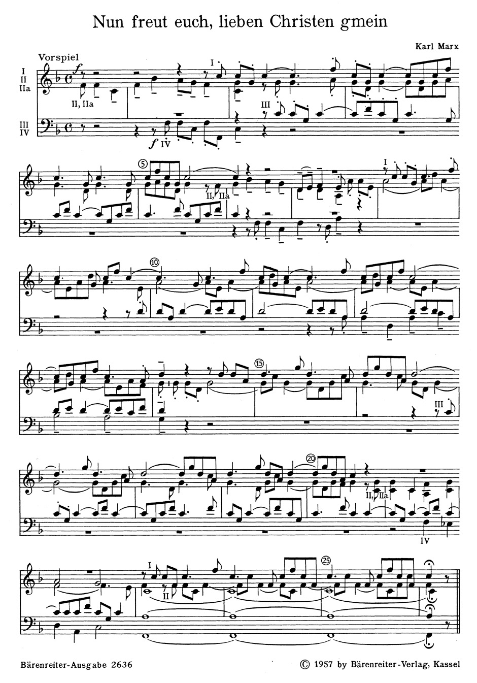 Anderes Coverbild Nun freut euch, lieben Christen gmein für Gemeindegesang, ein- bis vierstimmigen Sänger-Chor und fünfstimmigen Bläser-Chor (1953)