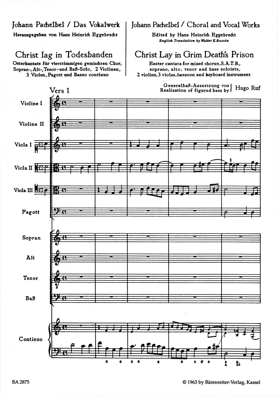 Anderes Coverbild Christ lag in Todesbanden - Christ lay in grim death's prison für gemischten Chor, Sopran, Alt, Tenor und Bass solo, zwei Violinen, drei Violen, Fagott und Basso continuo