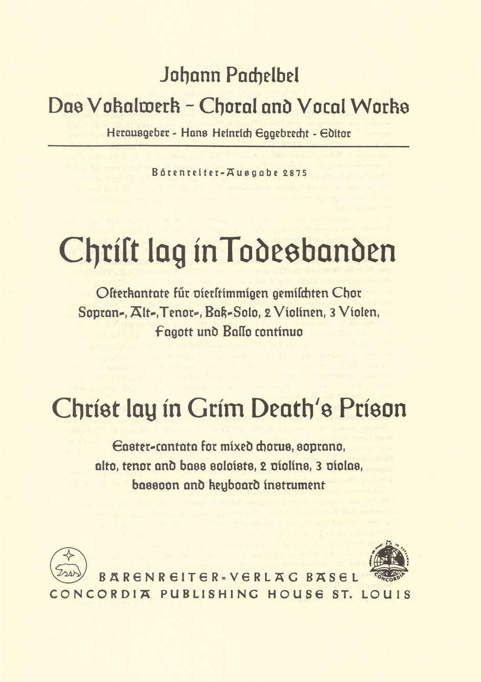 Vorderes Coverbild Christ lag in Todesbanden - Christ lay in grim death's prison für gemischten Chor, Sopran, Alt, Tenor und Bass solo, zwei Violinen, drei Violen, Fagott und Basso continuo