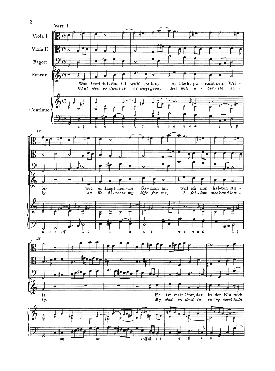 Anderes Coverbild Was Gott tut, das ist wohlgetan (What God ordains is always good) für gemischten Chor, zwei Violinen, zwei Violen, Fagott und Basso continuo