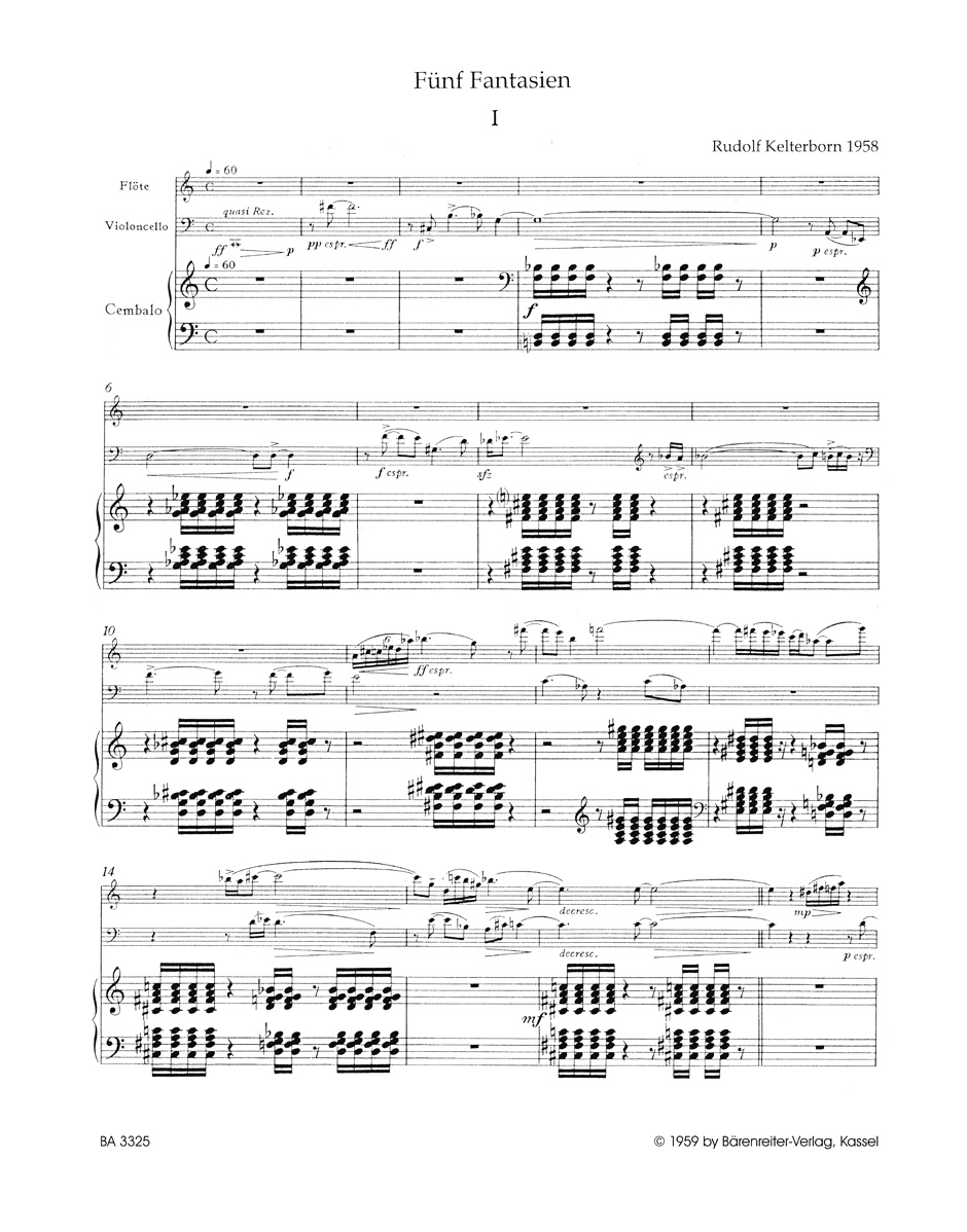 Anderes Coverbild Fünf Fantasien für Flöte, Violoncello und Cembalo (1958)