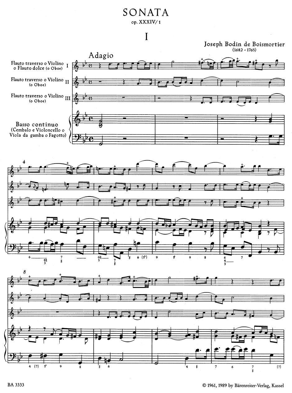 Anderes Coverbild Sonate für drei Flöten (Oboen, Violinen) und Basso continuo g-Moll op. 34/1