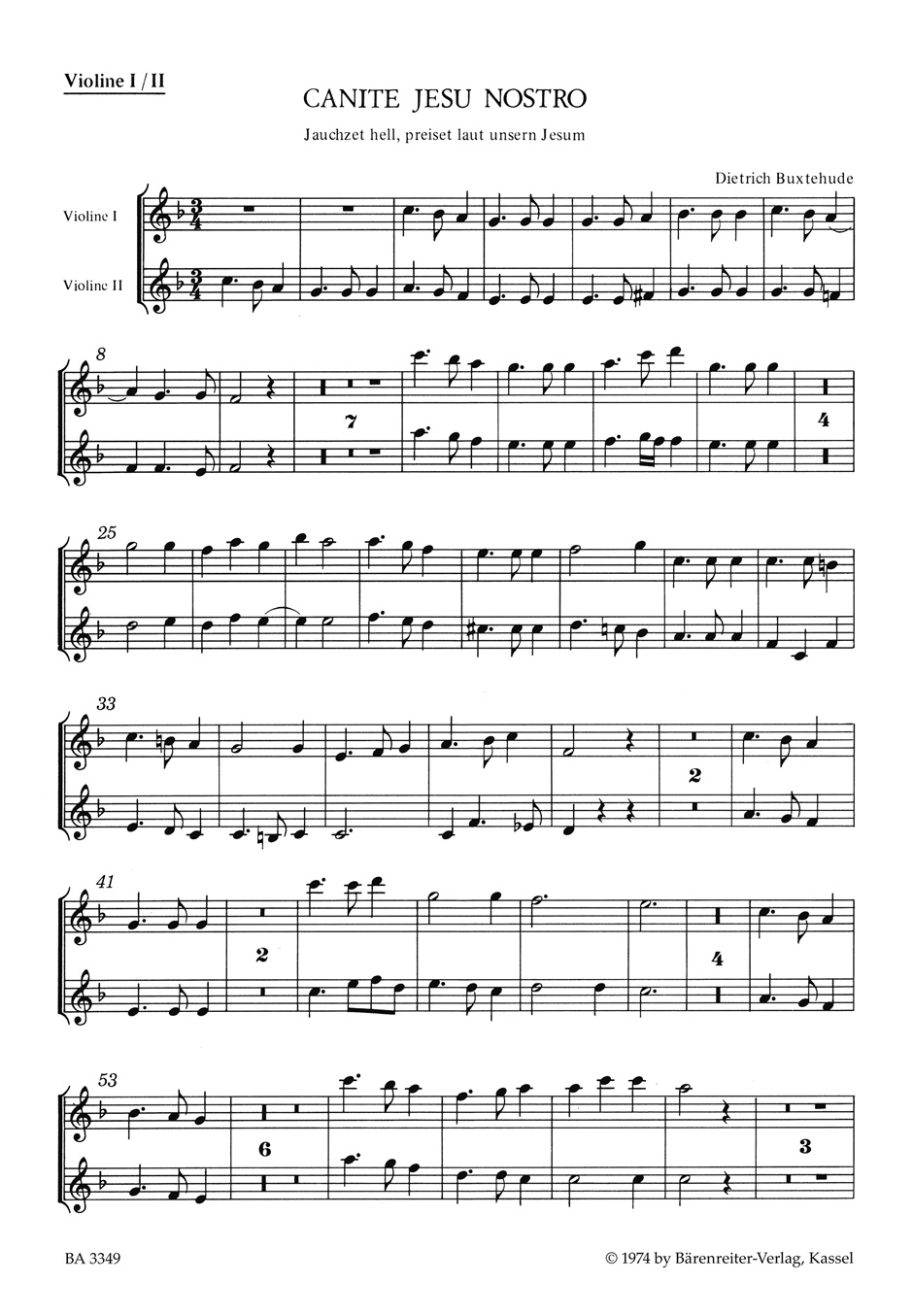 Vorderes Coverbild Canite Jesu nostro (Jauchzet hell, preiset laut) für zwei Soprane und Baß (Chor oder Soli), zwei Violinen, Violone und Basso continuo BuxWV 11