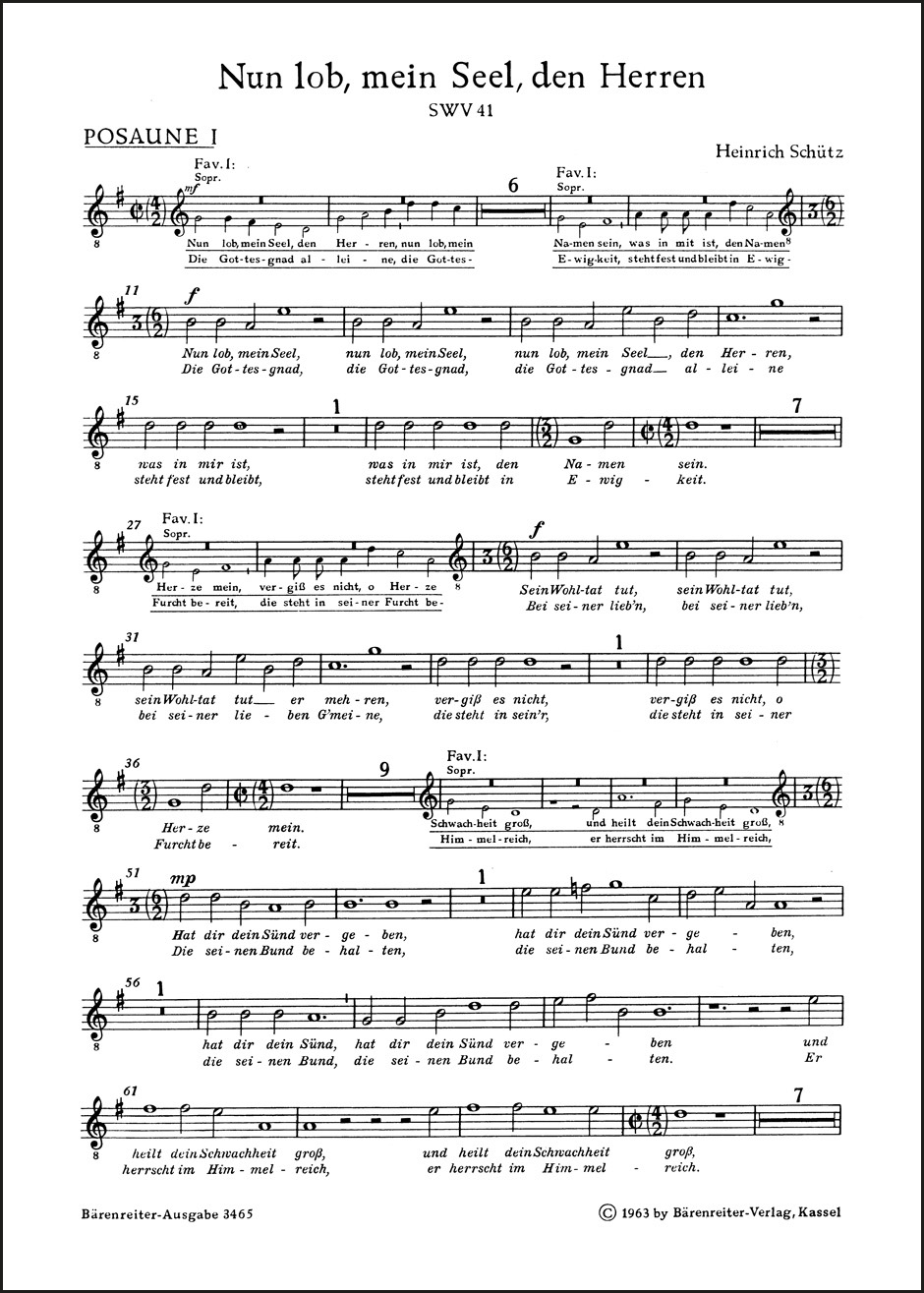 Vorderes Coverbild "Nun lob, mein Seel, den Herren" für zwei vierstimmige Favorit-, zwei fünfstimmige Capell-Chöre und Basso continuo SWV 41