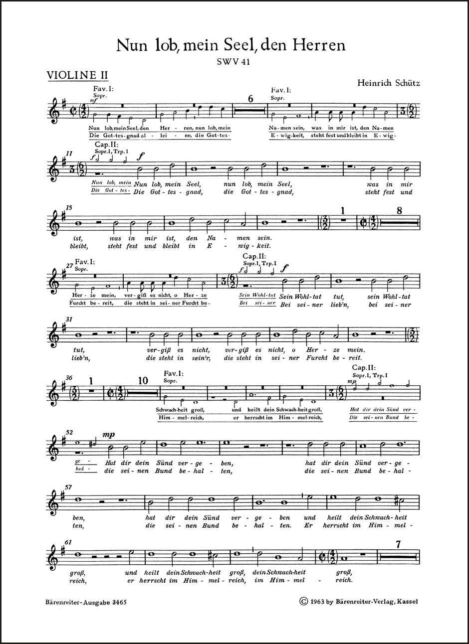 Vorderes Coverbild "Nun lob, mein Seel, den Herren" für zwei vierstimmige Favorit-, zwei fünfstimmige Capell-Chöre und Basso continuo SWV 41