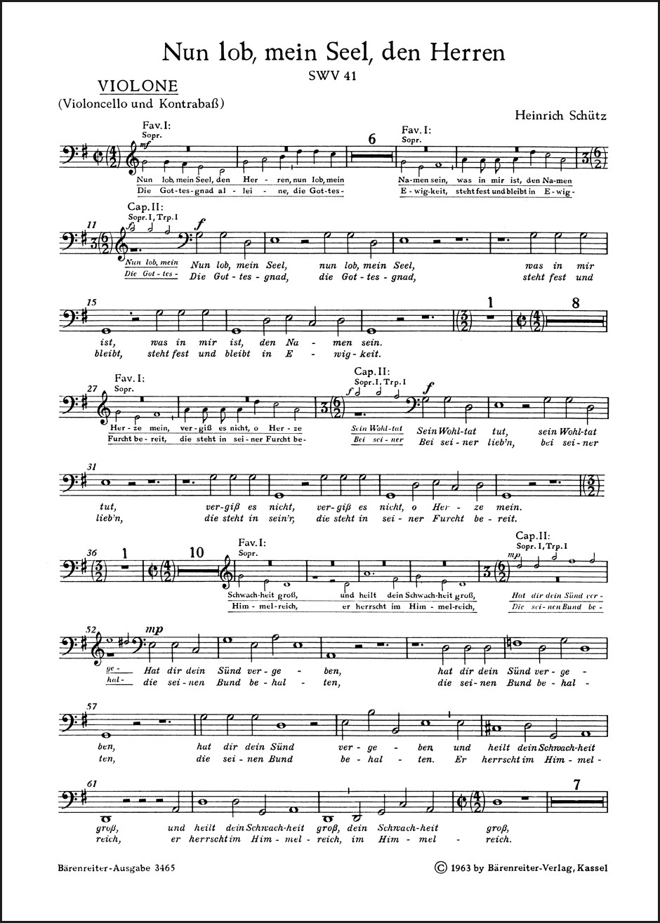 Vorderes Coverbild "Nun lob, mein Seel, den Herren" für zwei vierstimmige Favorit-, zwei fünfstimmige Capell-Chöre und Basso continuo SWV 41