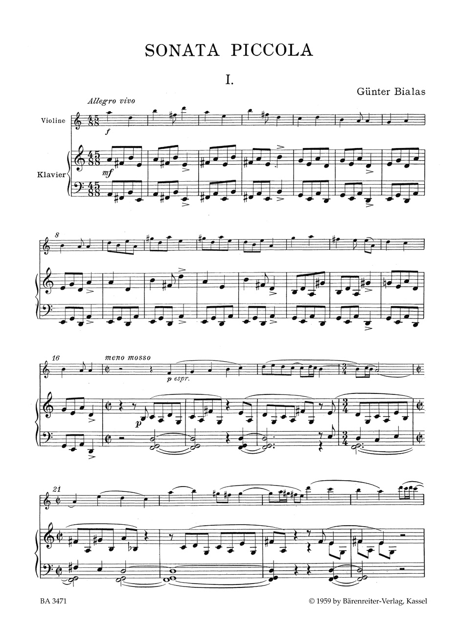 Anderes Coverbild Sonata piccola für Violine und Klavier (1957)