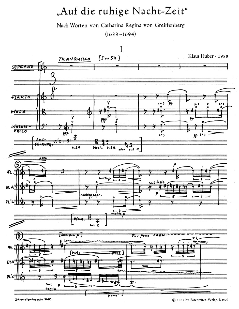 Vorderes Coverbild Auf die ruhige Nacht-Zeit für Sopran, Flöte, Bratsche und Violoncello (1958)