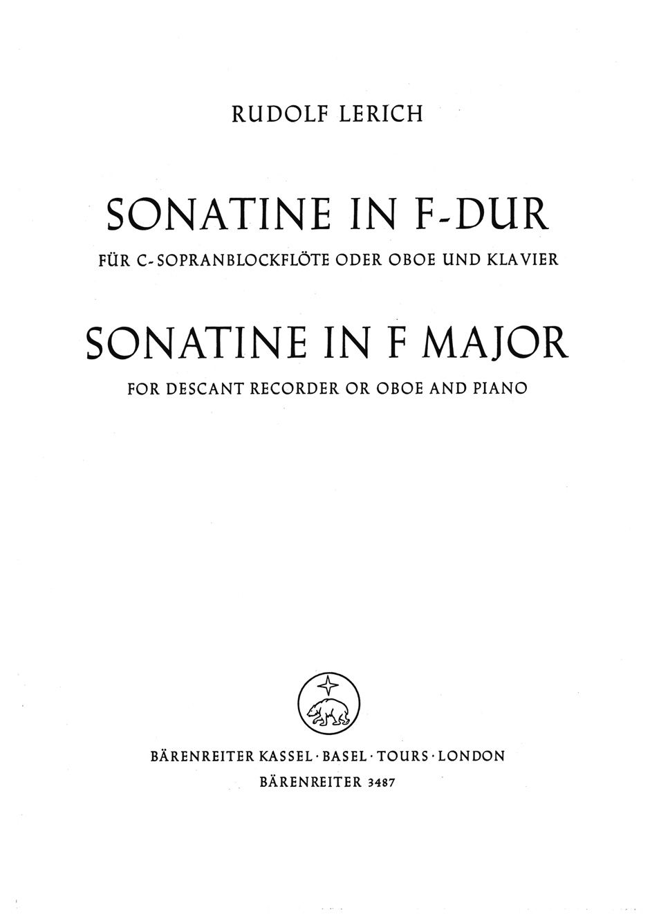 Vorderes Coverbild Sonatine für Blockflöte oder Oboe und Klavier F-Dur (1970)