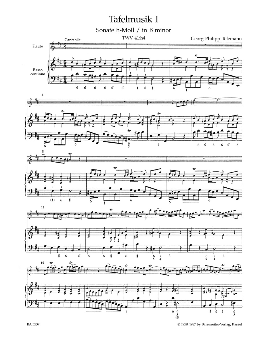 Anderes Coverbild Sonate für Flöte und Basso continuo Nr. 1 h-Moll TWV 41:h4