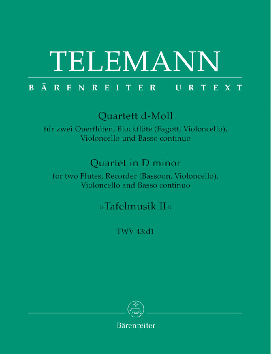 Vorderes Coverbild Quartett für zwei Querflöten, Blockflöte (Fagott, Violoncello), Violoncello und Basso continuo d-Moll TWV 43:d1