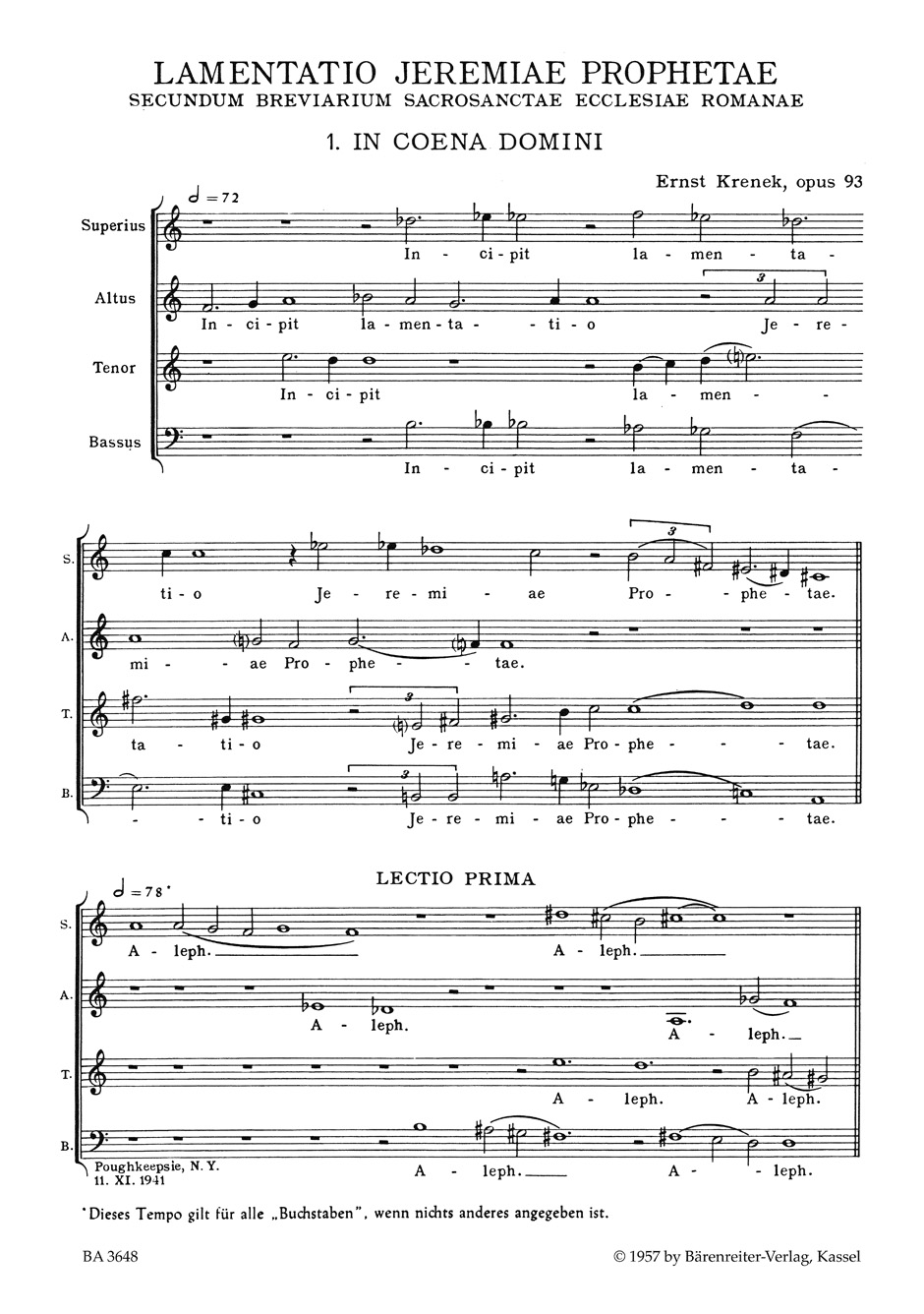 Anderes Coverbild Lamentatio Jeremiae Prophetae für gemischten Chor a cappella op. 93 (1941)