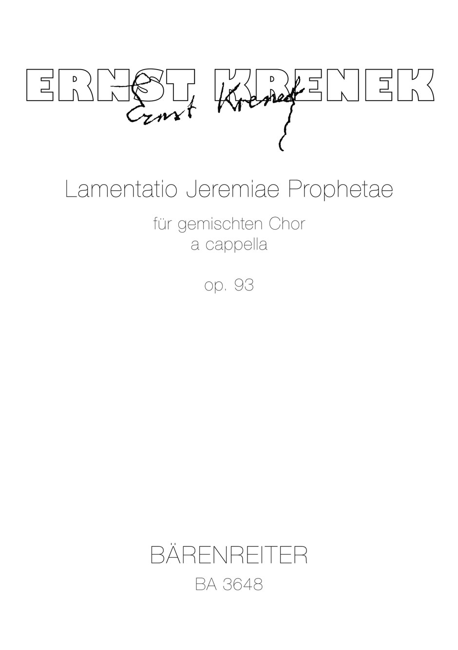 Vorderes Coverbild Lamentatio Jeremiae Prophetae für gemischten Chor a cappella op. 93 (1941)
