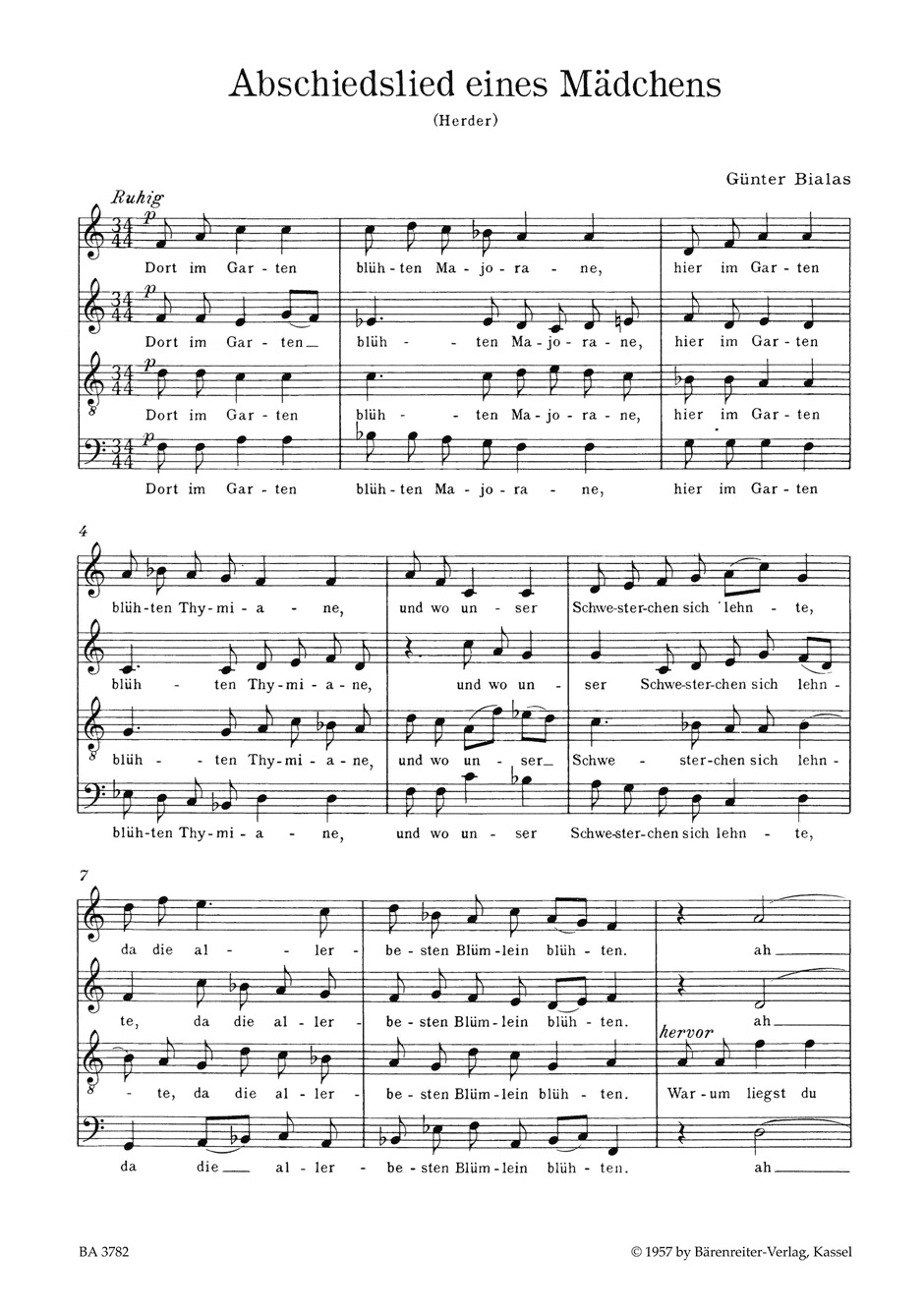 Anderes Coverbild Abschiedslied eines Mädchens für vierstimmigen Chor (1939/1940)