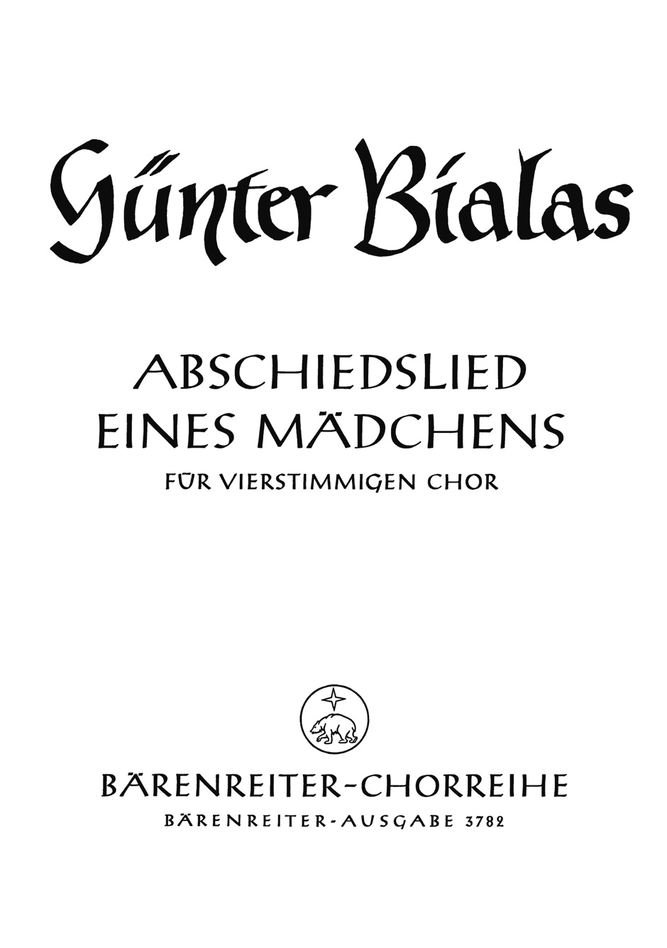 Vorderes Coverbild Abschiedslied eines Mädchens für vierstimmigen Chor (1939/1940)