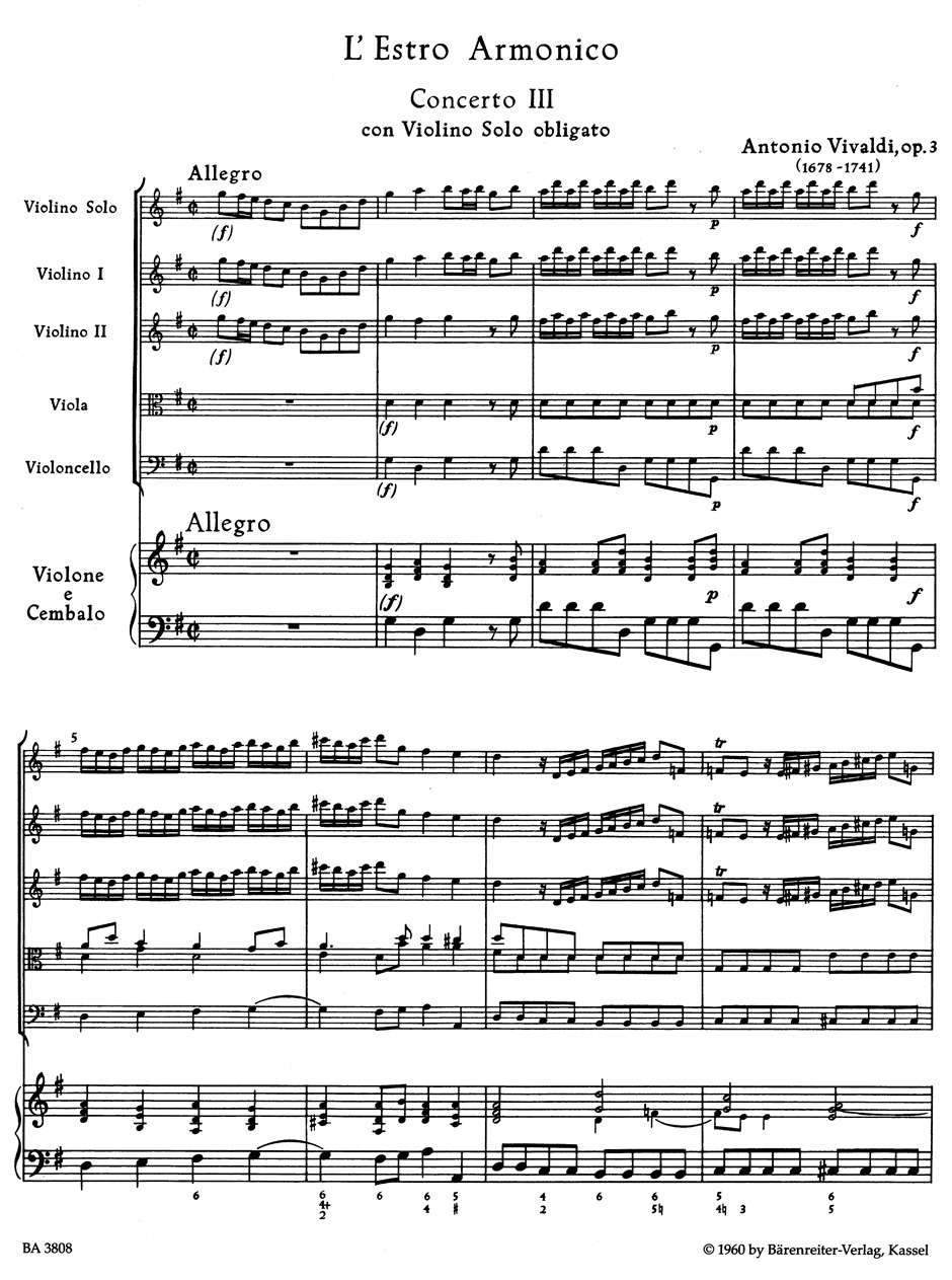 Anderes Coverbild Concerto III für Violine, Streicher und Basso continuo G-Dur op. 3 RV 310