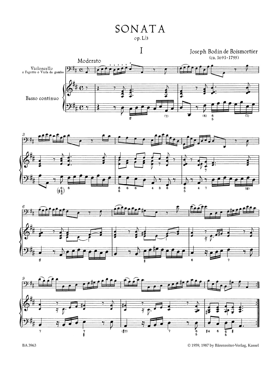 Anderes Coverbild Sonate für Violoncello (Fagott oder Gambe) und Basso continuo D-Dur op. L/3