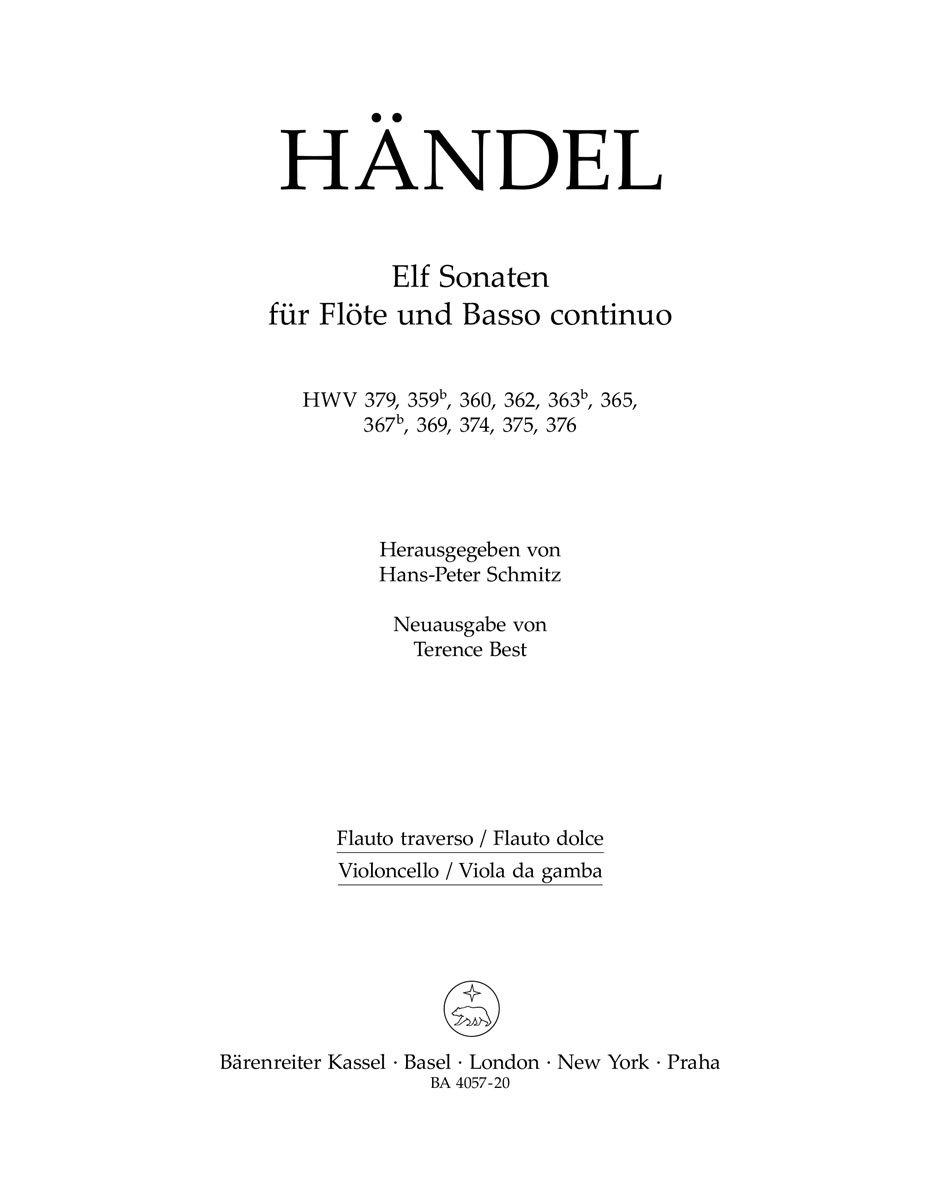 Vorderes Coverbild Elf Sonaten für Flöte und Basso continuo HWV 379, 359b, 360, 362, 363b, 365, 367b, 369, 374-376