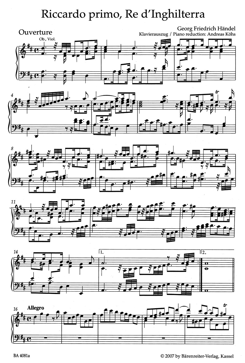 Anderes Coverbild Riccardo primo, Re d'Inghilterra / Richard der Erste, König von England HWV 23