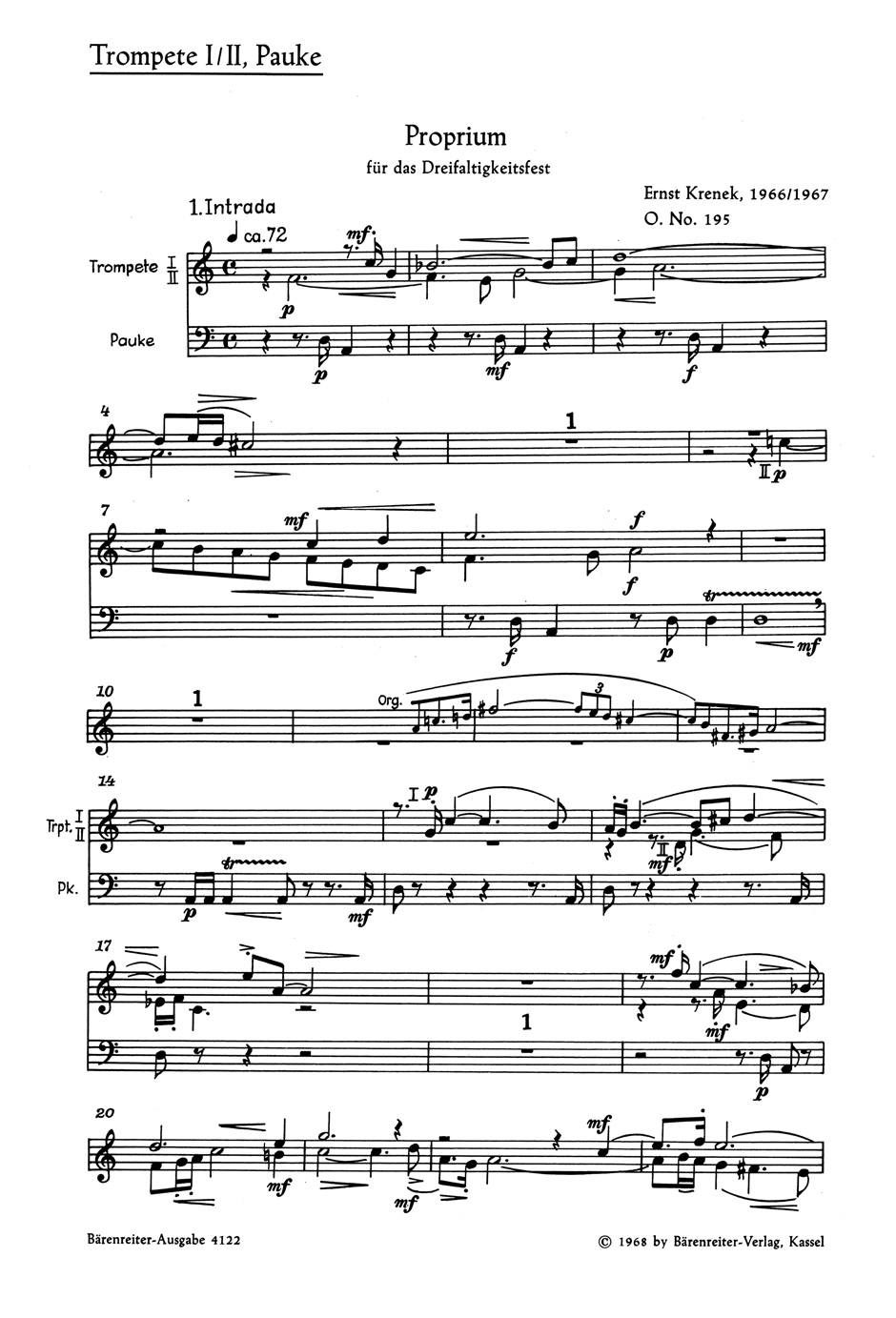 Vorderes Coverbild Proprium für das Dreifaltigkeitsfest op. 195 "Gepriesen sei der heilige dreifaltige Gott" (1966/1967)