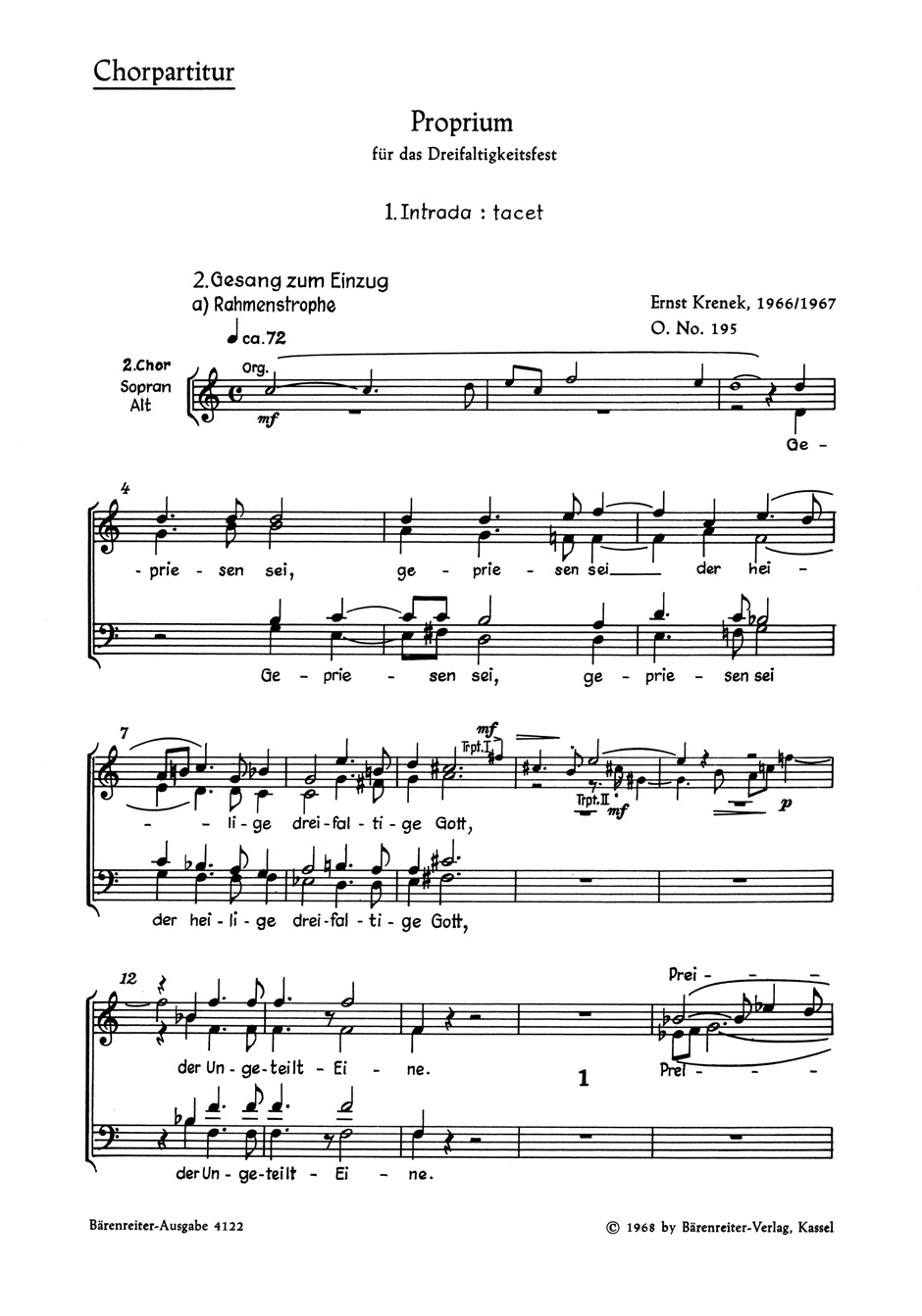 Vorderes Coverbild Proprium für das Dreifaltigkeitsfest op. 195 "Gepriesen sei der heilige dreifaltige Gott" (1966/1967)