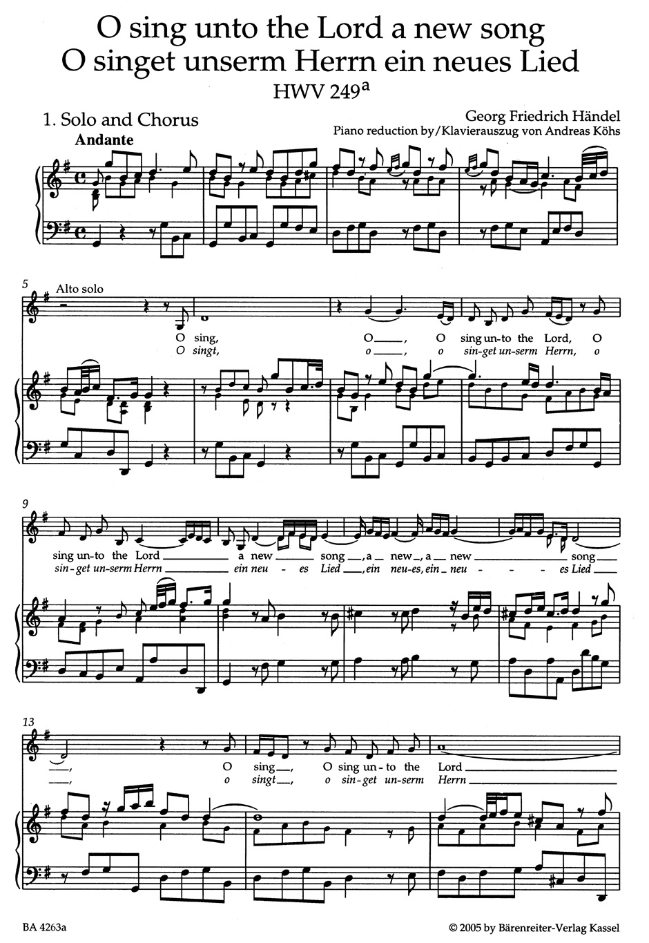 Anderes Coverbild O sing unto the Lord a new song / O singet unserm Herrn ein neues Lied HWV 249a