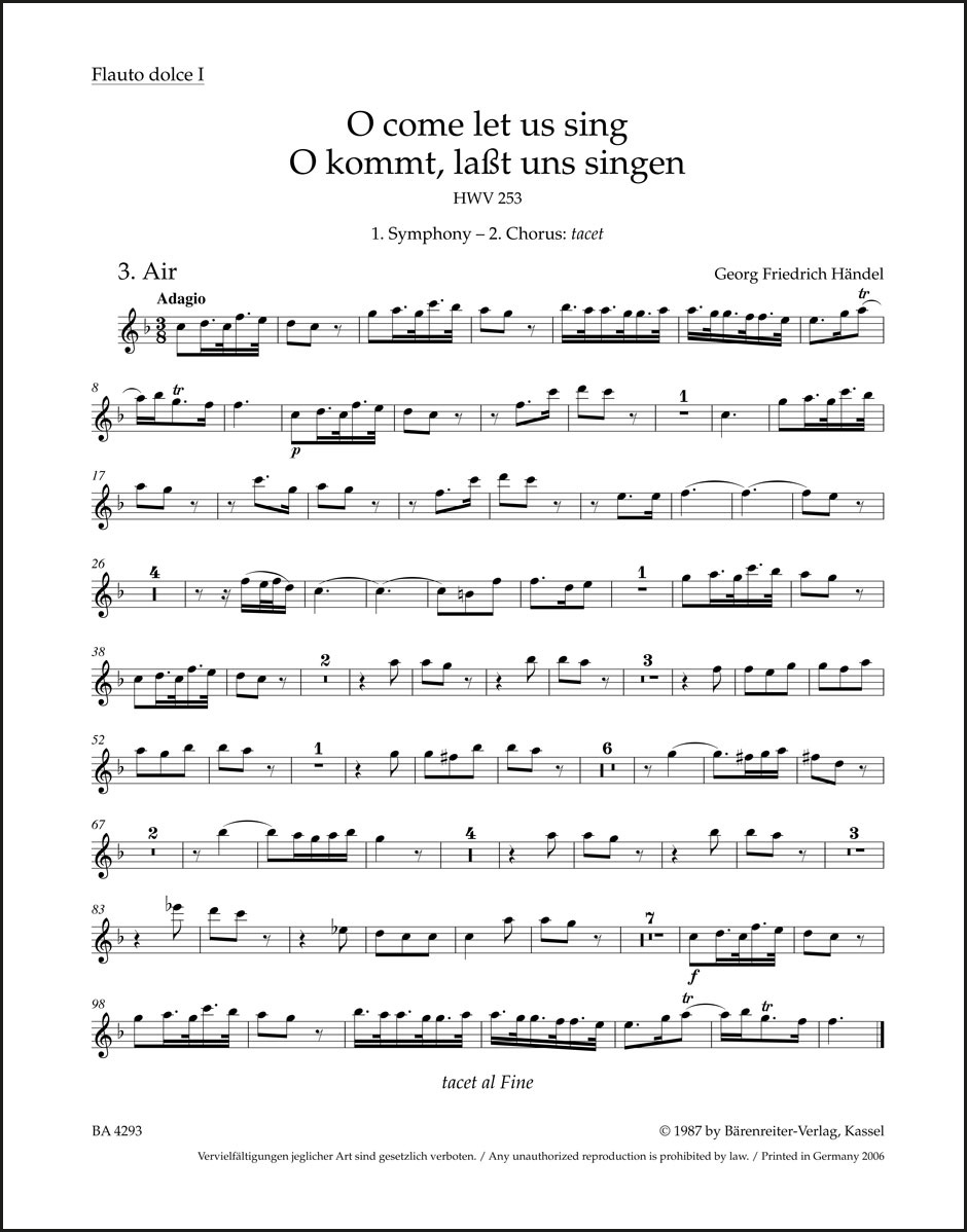 Vorderes Coverbild O come let us sing / O kommt, lasst uns singen HWV 253