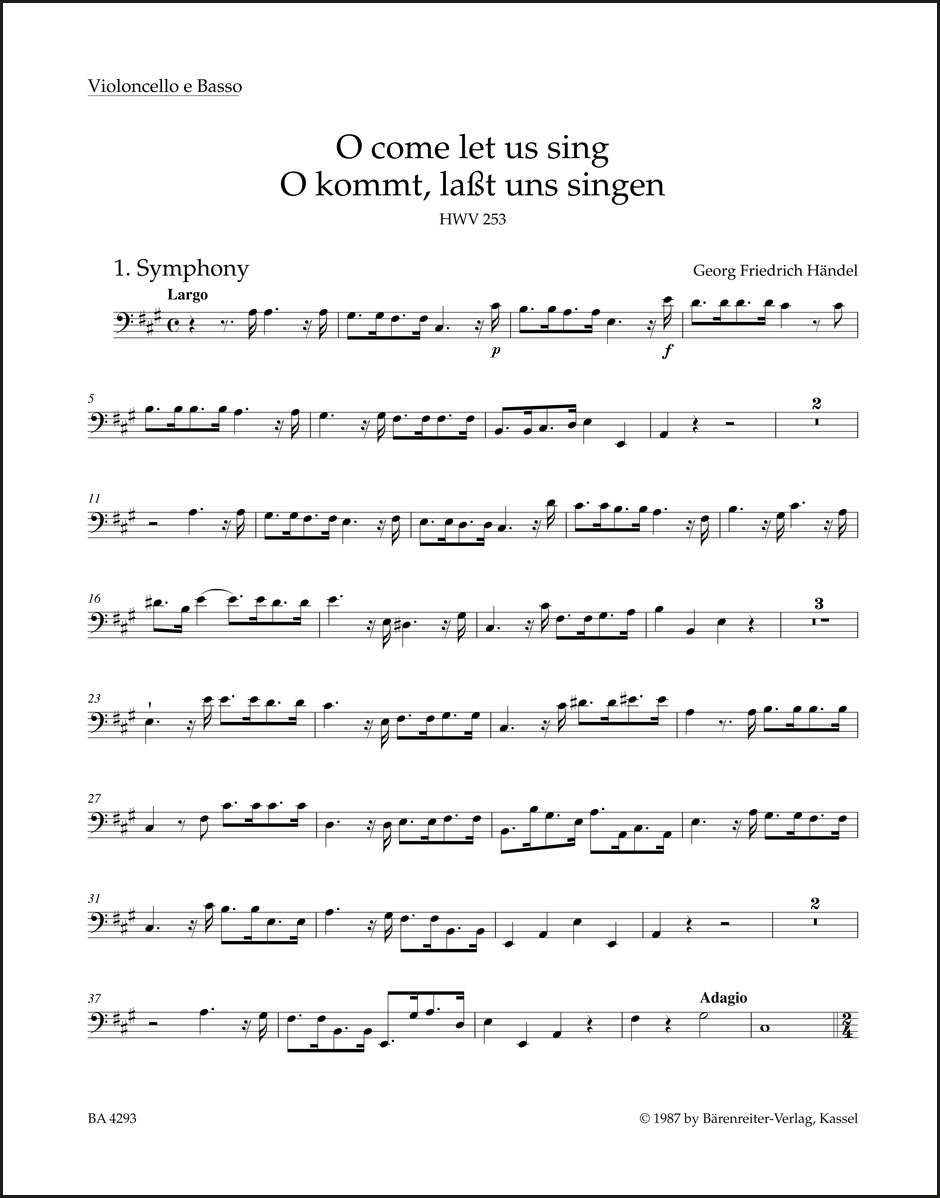 Vorderes Coverbild O come let us sing / O kommt, lasst uns singen HWV 253