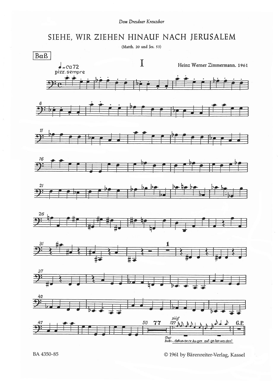 Vorderes Coverbild Siehe, wir ziehen hinauf nach Jerusalem für achtstimmigen Chor und Kontrabass (1961)