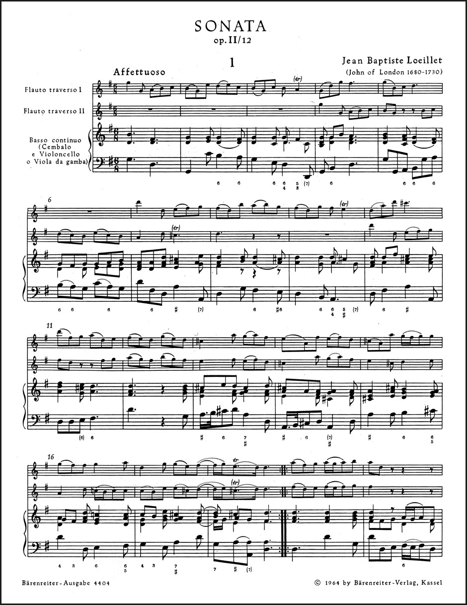 Anderes Coverbild Triosonate für zwei Flöten und Basso continuo G-Dur op. 2/12
