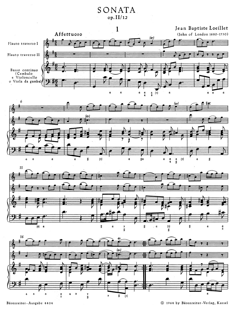 Vorderes Coverbild Triosonate für zwei Flöten und Basso continuo G-Dur op. 2/12