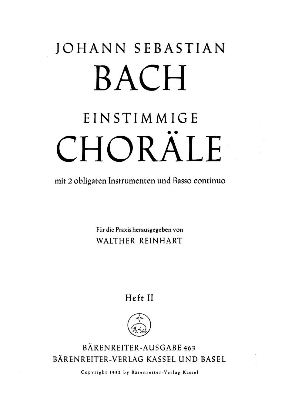 Vorderes Coverbild Einstimmige Choräle aus den Kantaten, Heft 2