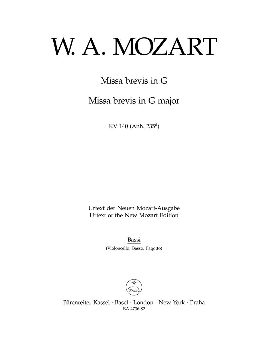 Vorderes Coverbild Missa brevis G-Dur KV 140 (Anh. 235d)