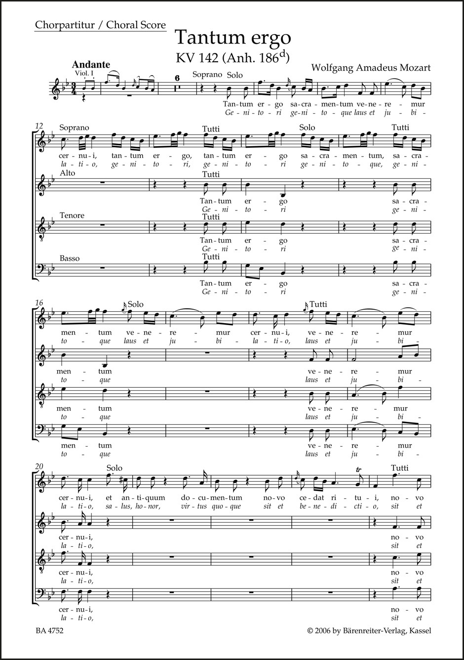 Vorderes Coverbild Tantum ergo KV 142 (Anh. 186d)