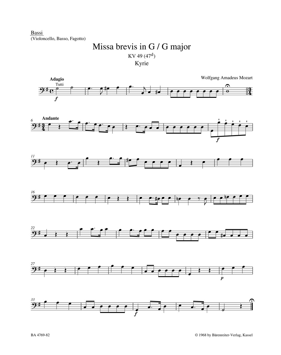 Vorderes Coverbild Missa brevis G-Dur KV 49 (47d)