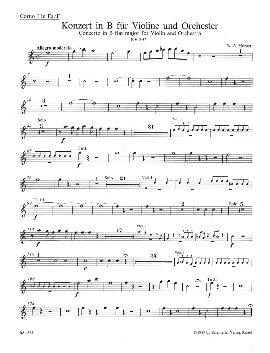 Vorderes Coverbild Konzert für Violine und Orchester Nr. 1 B-Dur KV 207