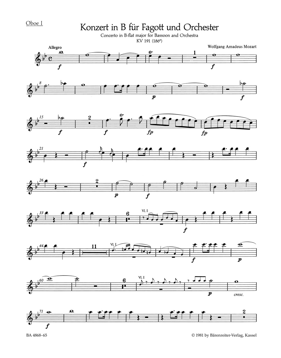 Vorderes Coverbild Konzert für Fagott und Orchester B-Dur KV 191 (186e)