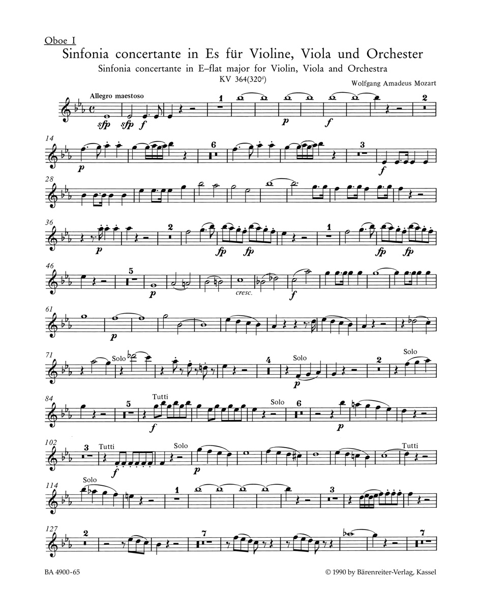 Vorderes Coverbild Sinfonia concertante für Violine, Viola und Orchester Es-Dur KV 364 (320d)