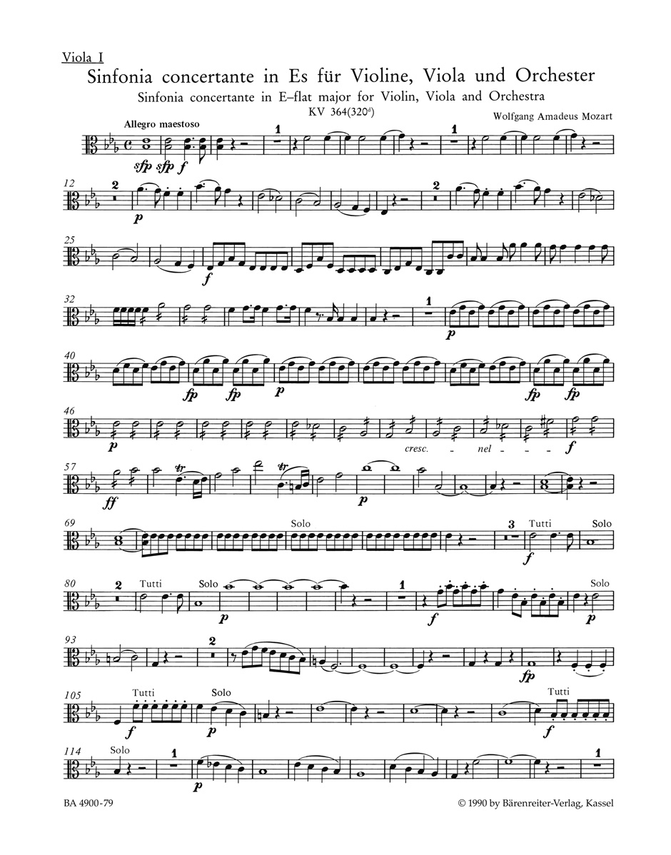 Vorderes Coverbild Sinfonia concertante für Violine, Viola und Orchester Es-Dur KV 364 (320d)