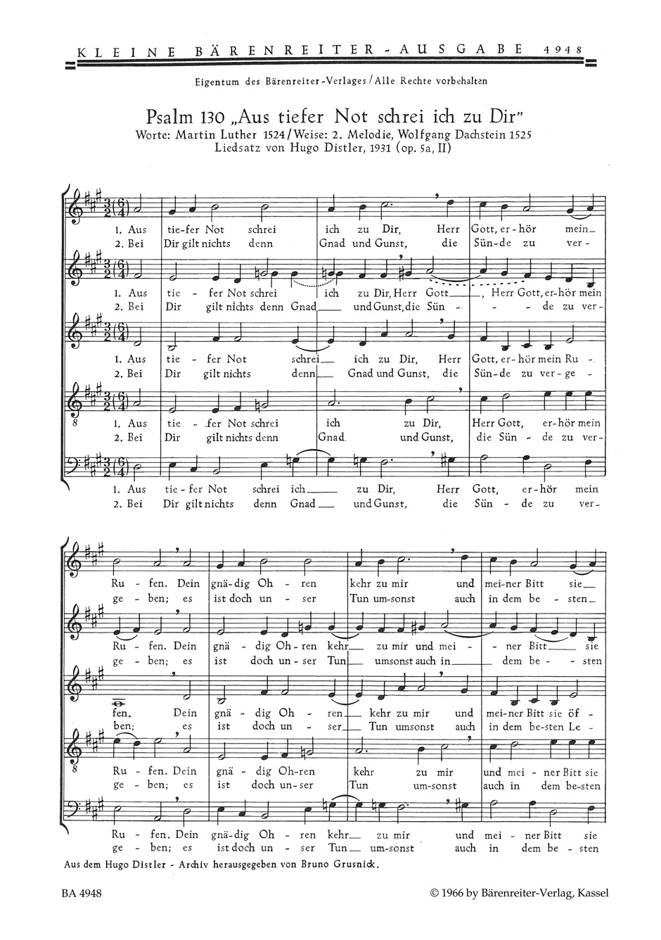 Vorderes Coverbild Aus tiefer Not schrei ich zu dir (SSATB) - Christe, du bist der helle Tag (SATBB)