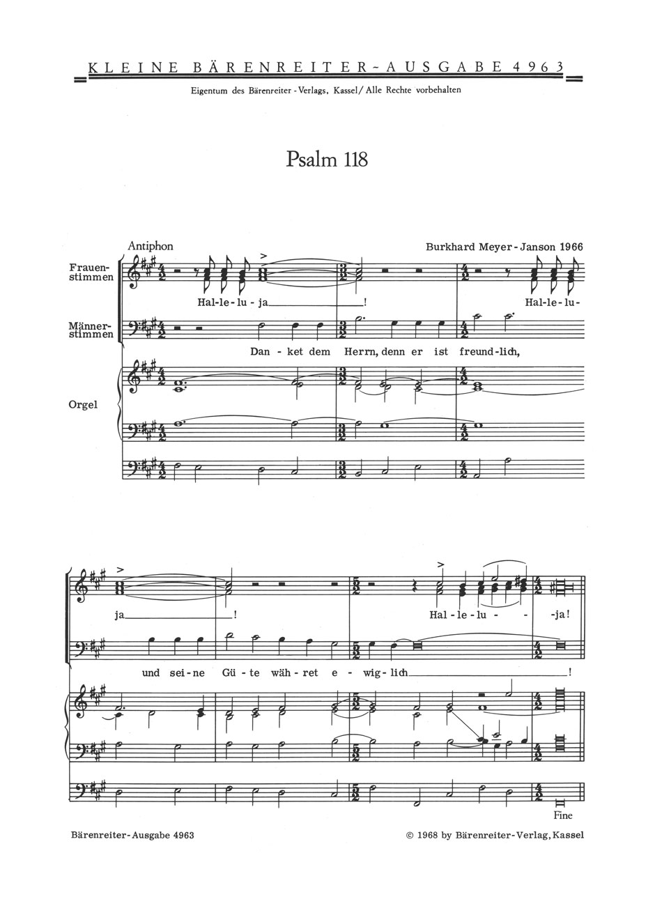 Vorderes Coverbild Halleluja, danket dem Herrn, denn ers ist freundlich - Der Herr ist meine Macht und mein Psalm (Psalm 118) (1966)