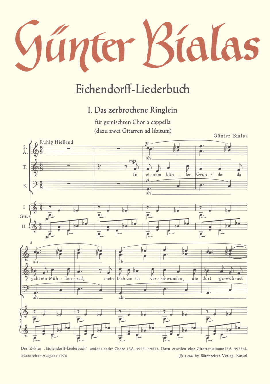 Vorderes Coverbild Das zerbrochene Ringlein für gemischten Chor a cappella Nr. 1