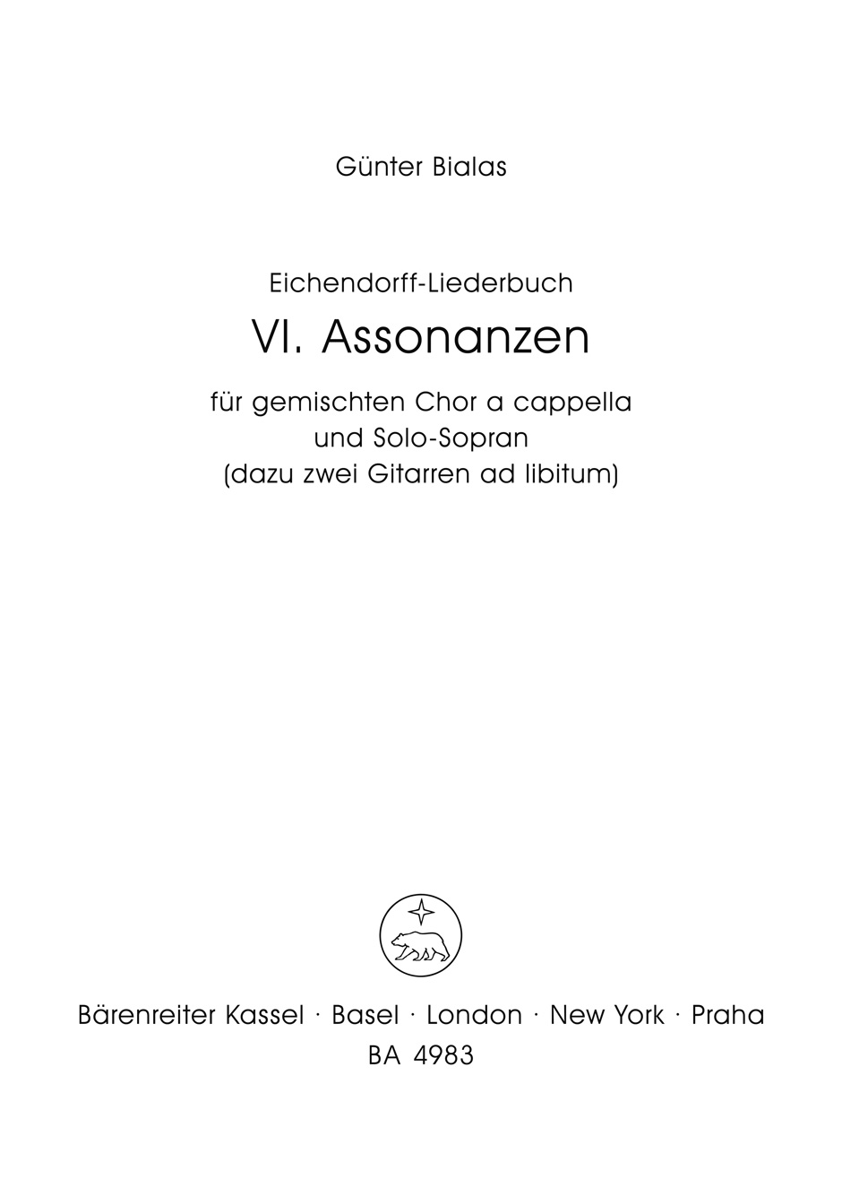 Vorderes Coverbild Assonanzen für gemischten Chor a cappella und Solo-Sopran Nr. 6