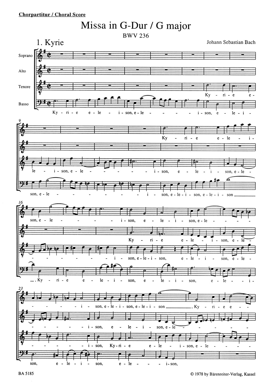 Vorderes Coverbild Missa G-Dur BWV 236 "Lutherische Messe"