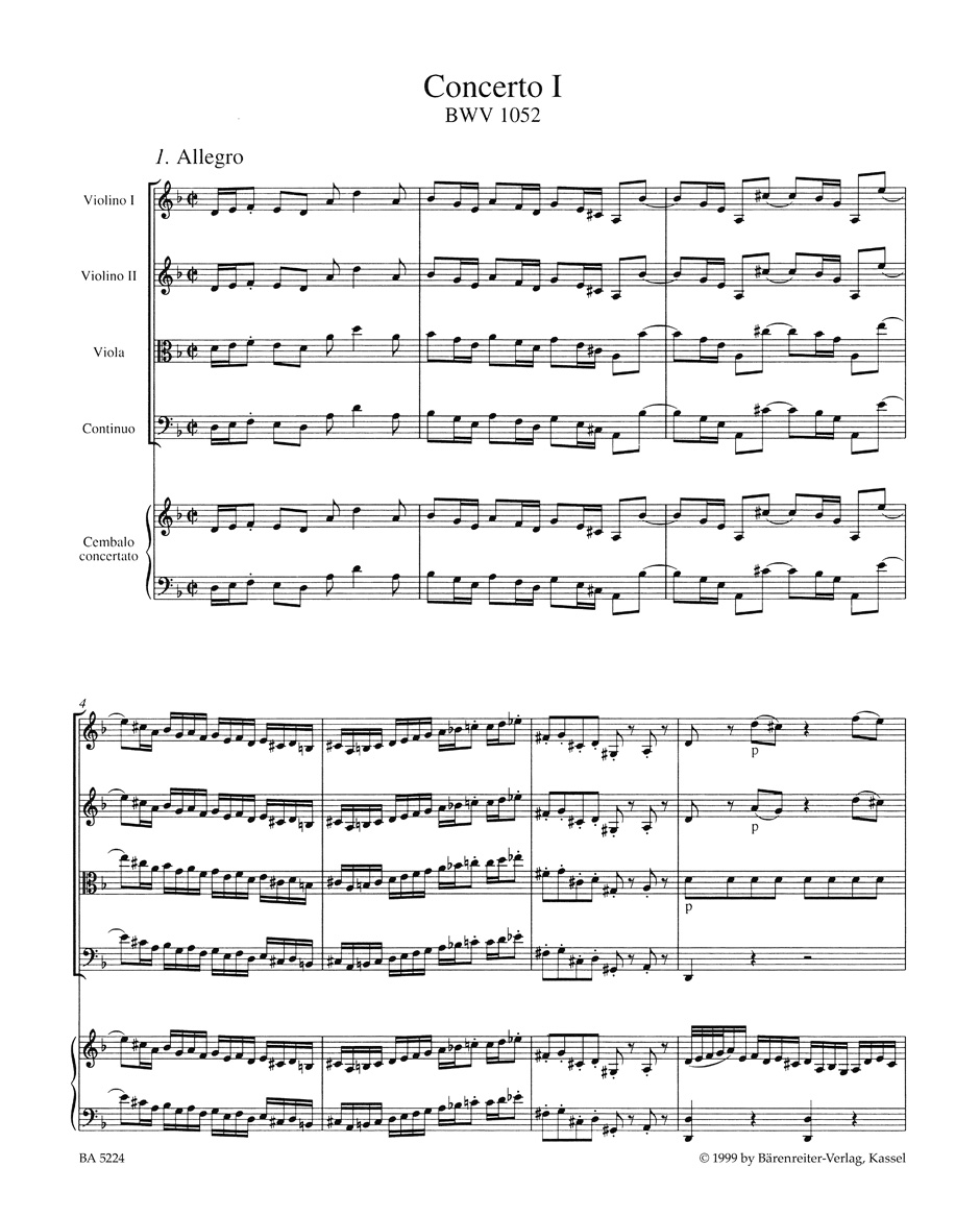 Anderes Coverbild Concerto für Cembalo und Streicher Nr. 1 d-Moll BWV 1052